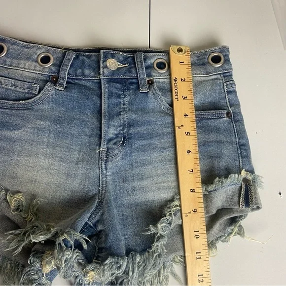 Altar’d State Size 25 Cut Off Denim Shorts Distressed Grommets Button Fly Grunge - Picture 5 of 11